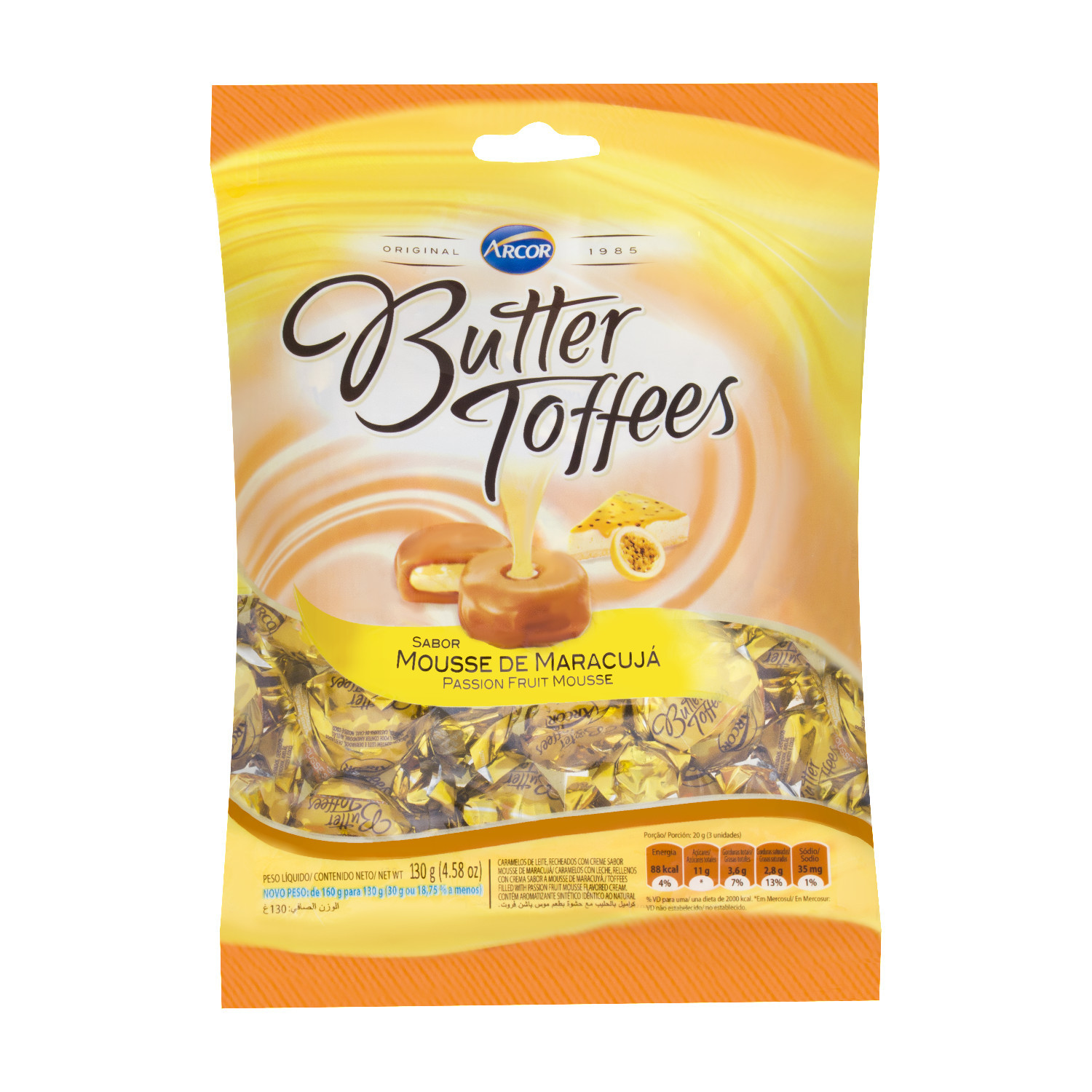 Balas Butter Toffees Mousse De Maracujá ARCOR 130g